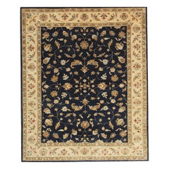 7x8 Blue Hand-Knotted Wool Floral Symmetry Classic Traditional Modern Carpet Rug