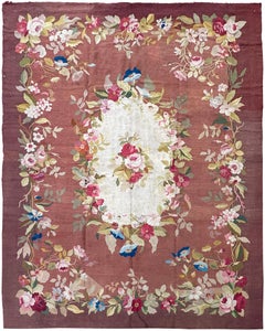 Tapis d'Aubusson français ancien d'exception, 7x8, Napoléon III, 203 cm x 244 cm, vers 1870