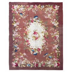 Tapis d'Aubusson français ancien d'exception, 7x8, Napoléon III, 203 cm x 244 cm, vers 1870