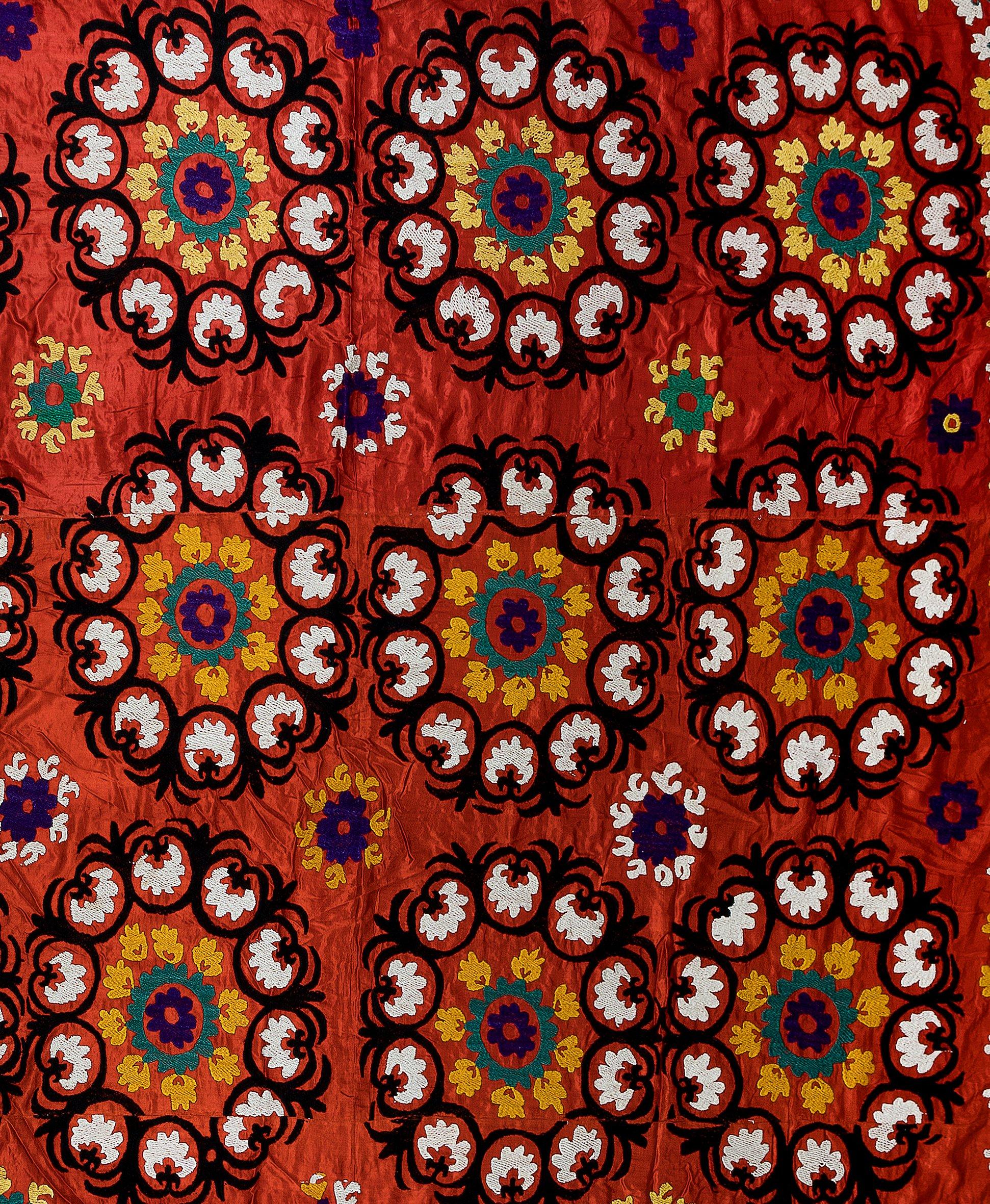7x8.3 Ft Vintage Authentisches Bettbezug aus Seide mit Stickerei, Asiatische Suzani Wandbehang (Bestickt) im Angebot