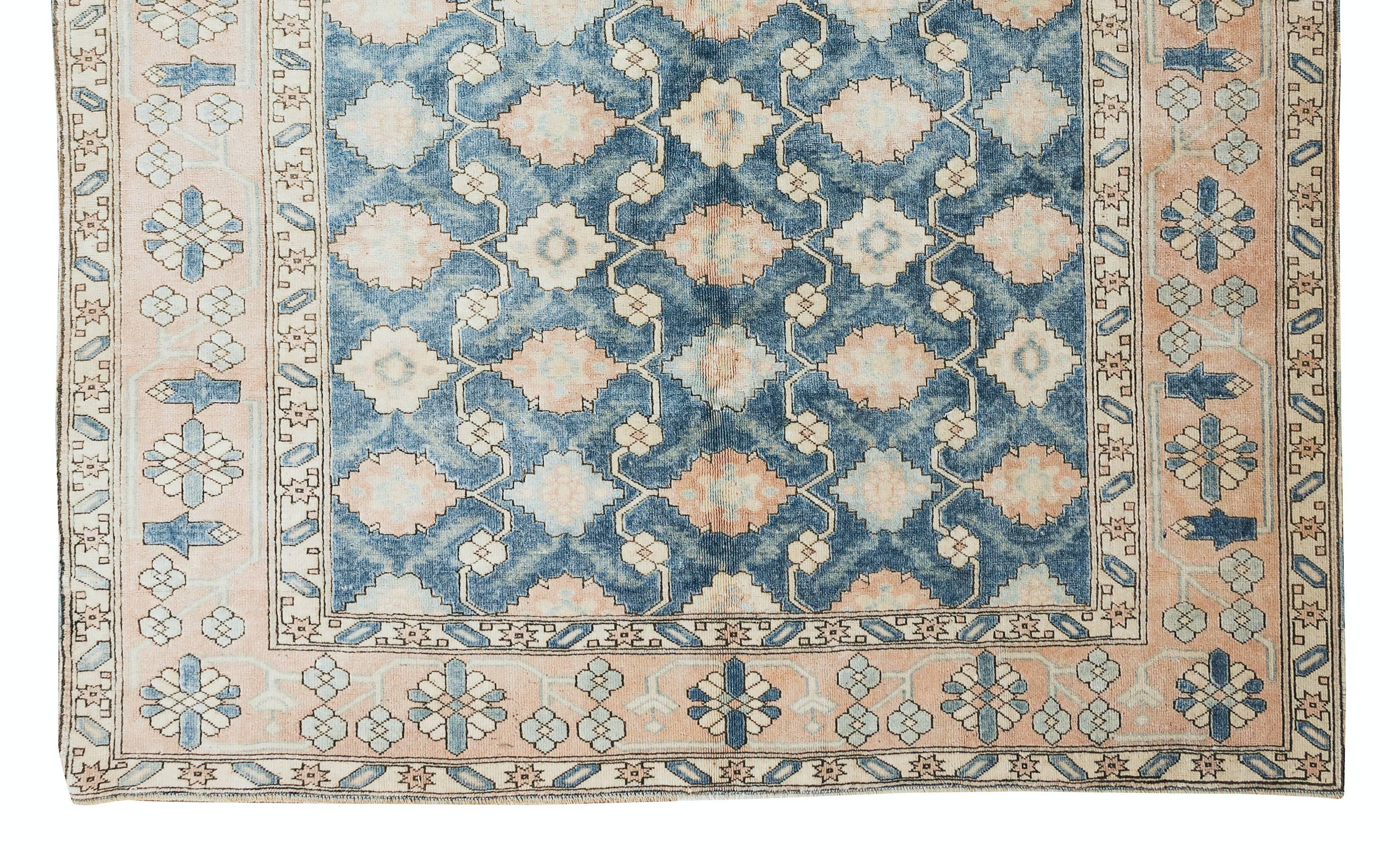 7x8.6 Ft Handgefertigter türkischer Teppich für Heim und Büro, authentischer Vintage-Blumenteppich (Handgeknüpft) im Angebot