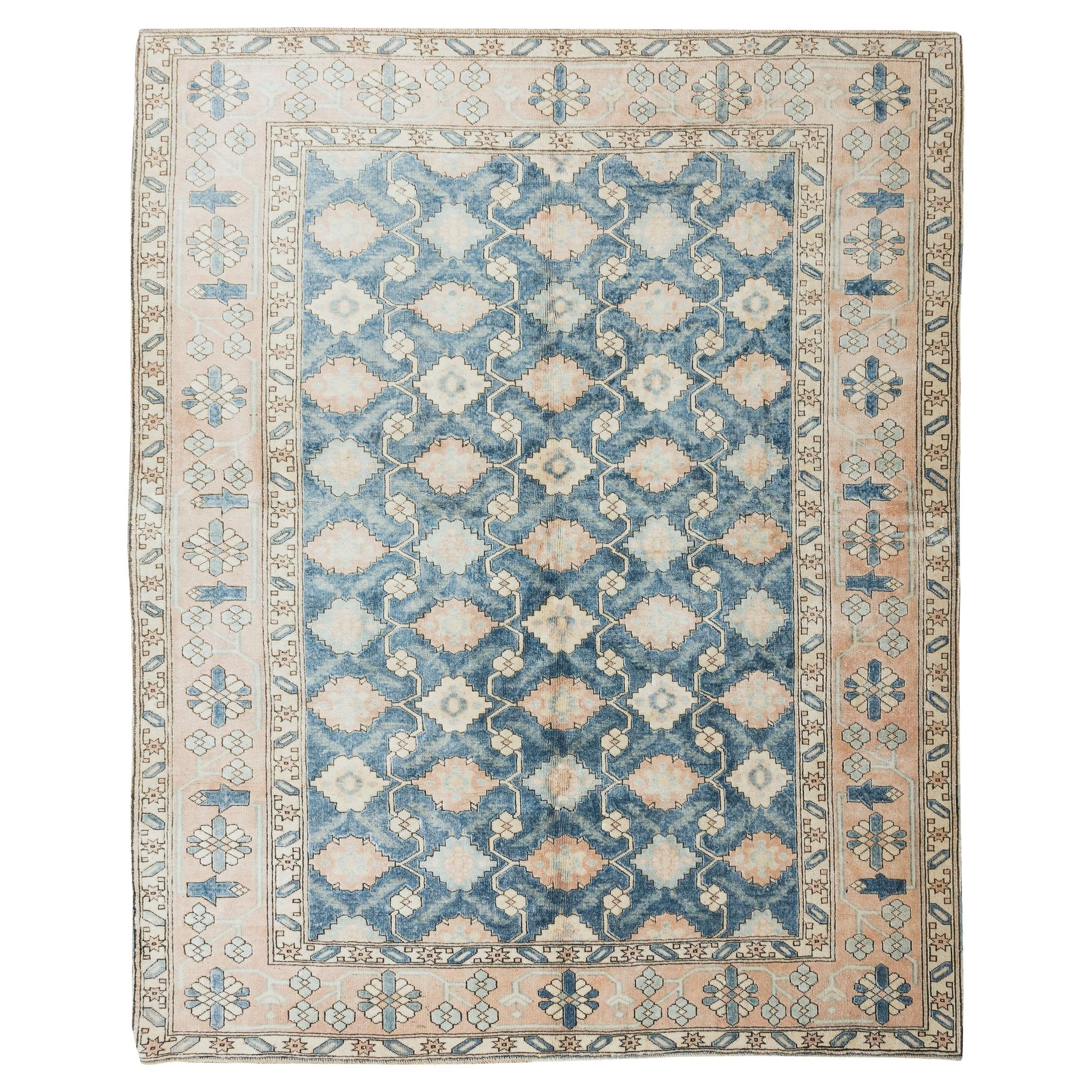 7x8.6 Ft Handmade Turkish Rug for Home & Office, Authentic Vintage Floral Carpet For Sale