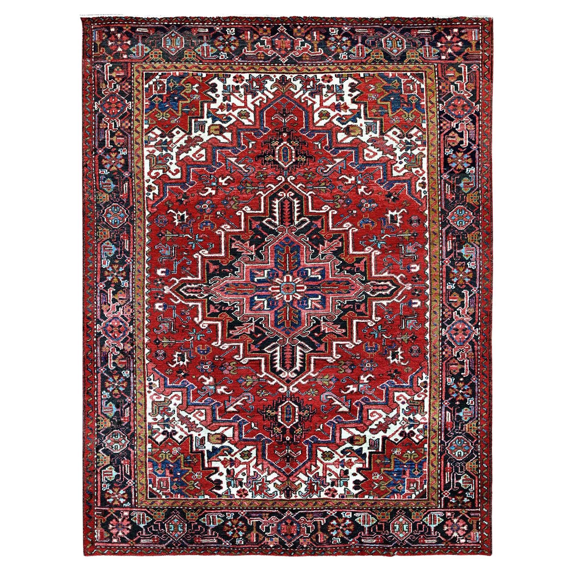 7'x9' Ajax Roter Vintage Persischer Heriz Handgeknüpfter orientalischer Teppich aus reiner Wolle, Vintage