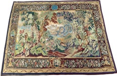 7X9 Art Nouveau Aubusson Tapestry 208x257cm Verdure Landscape Wall Hanging