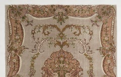 7x9 Ft Aubusson Inspired Vintage Turkish Handmade Wool Rug in Faded Rose, Gray