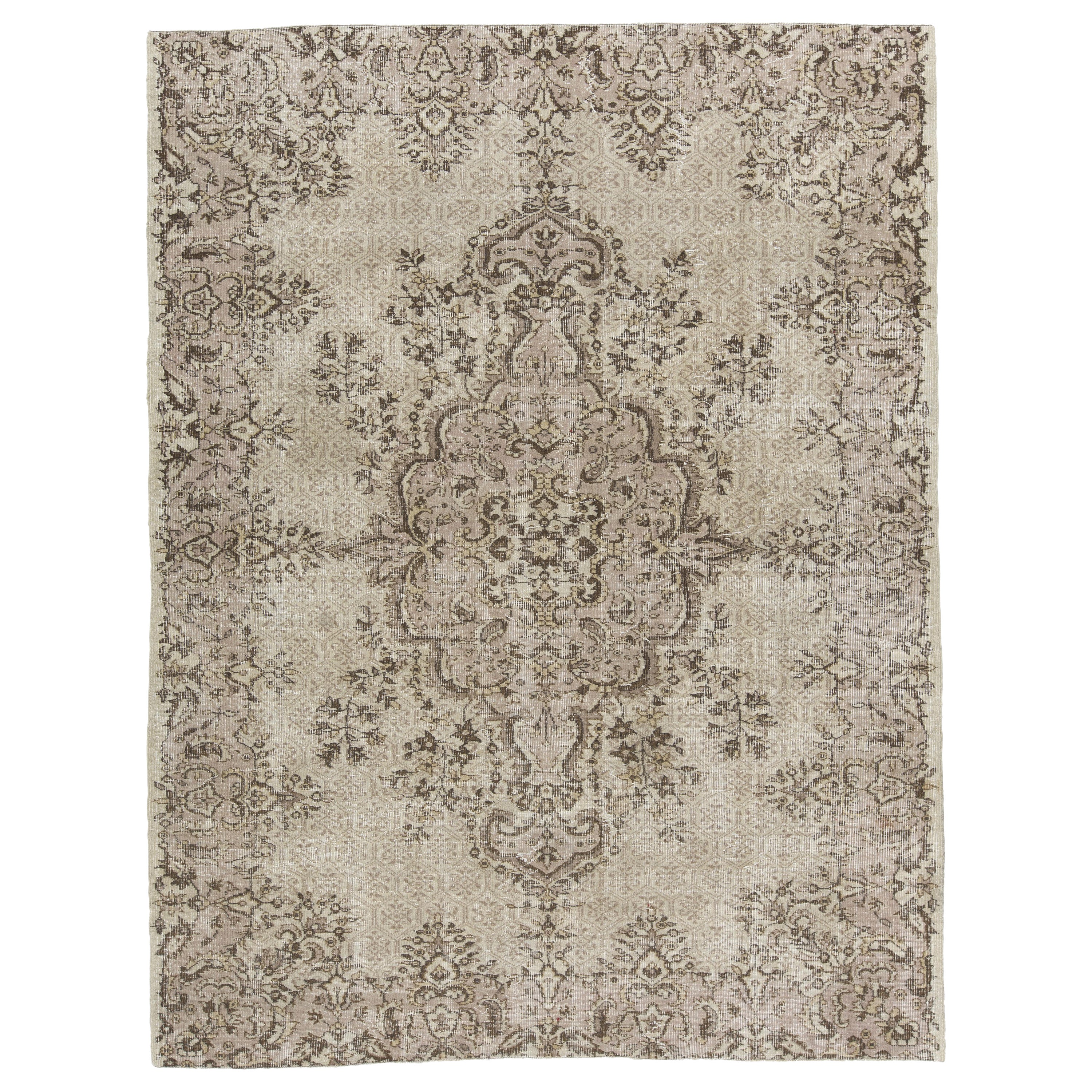 7x9 Ft Mid-Century Handgefertigter Anatolischer Oushak Teppich. Antiker gewaschener Wollteppich