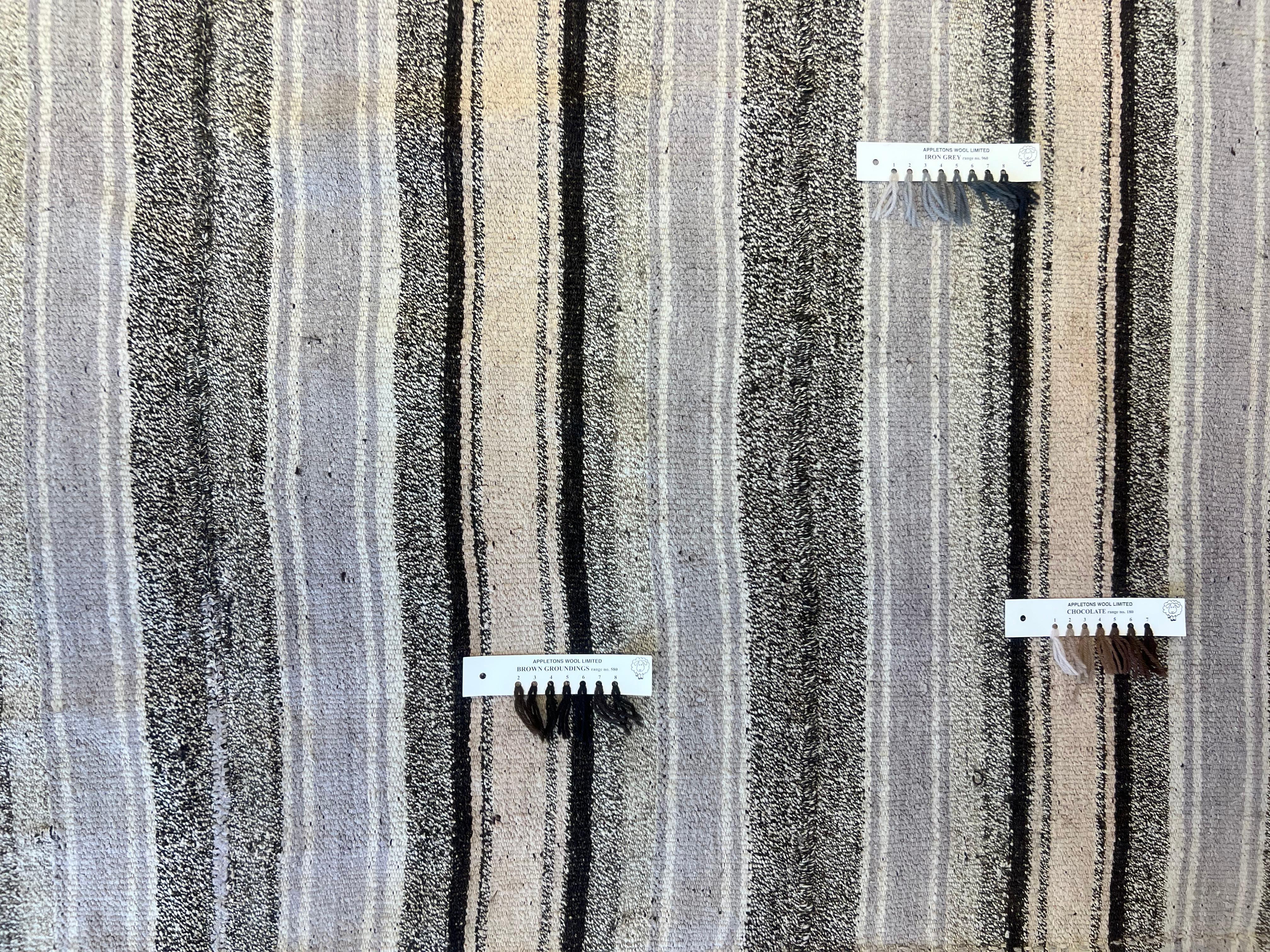 7x9 ft Vintage Hand-Woven Turkish Kilim, Striped Flat-Weave Rug For Sale 4