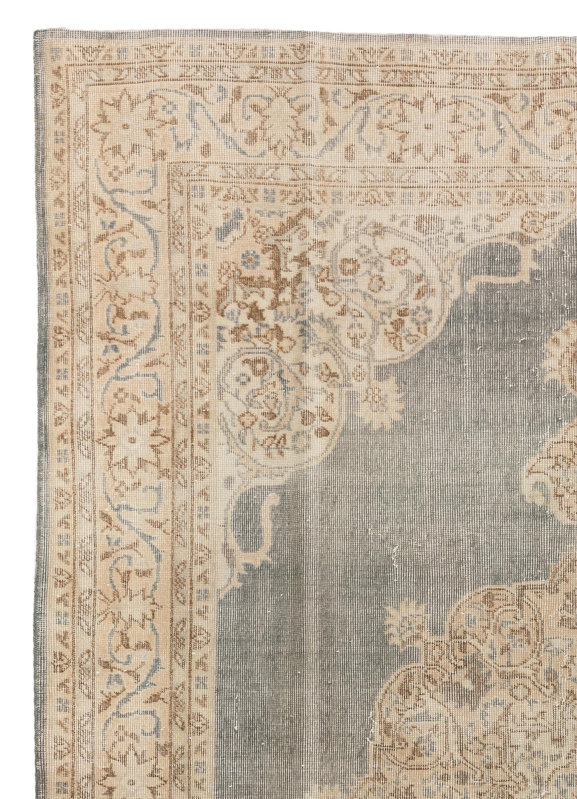 Hand-Knotted 7x9 Ft Vintage Handmade Turkish Oushak Wool Area Rug with Medallion Design