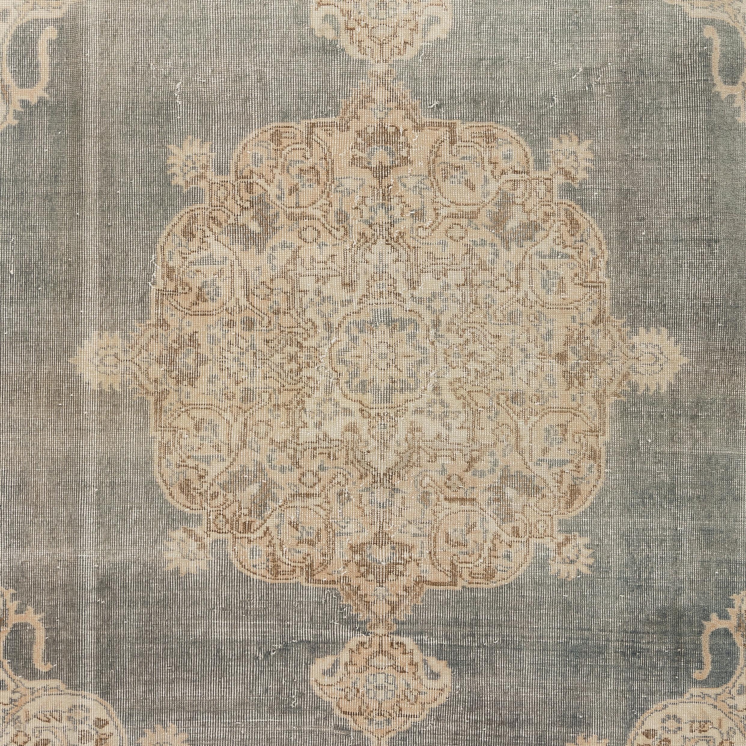 Cotton 7x9 Ft Vintage Handmade Turkish Oushak Wool Area Rug with Medallion Design