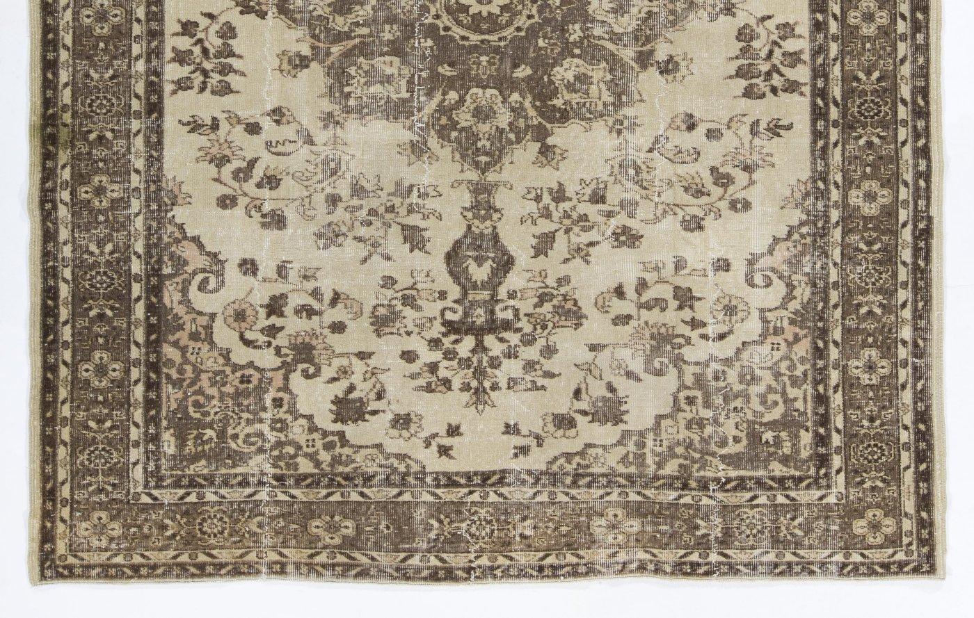 Oushak 7x9 Ft Vintage Handmade Anatolian Area Rug in Beige. Great for Office and Home For Sale