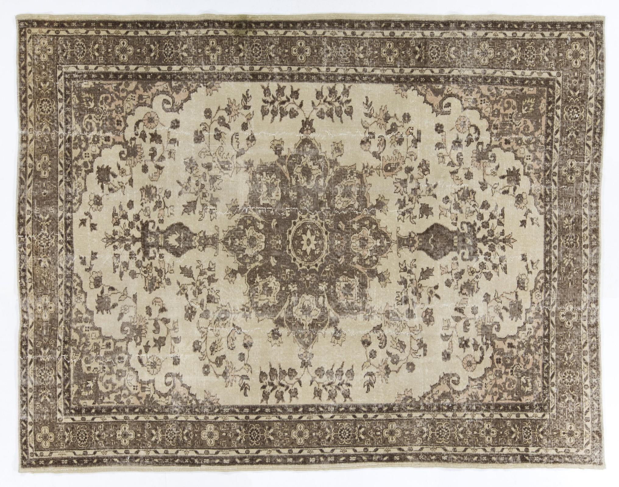Hand-Knotted 7x9 Ft Vintage Handmade Anatolian Area Rug in Beige. Great for Office and Home For Sale