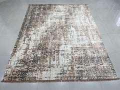 7x9 Gray Hand-Knotted Wool Faded Distressed Texture Abstract Modern Carpet Rug