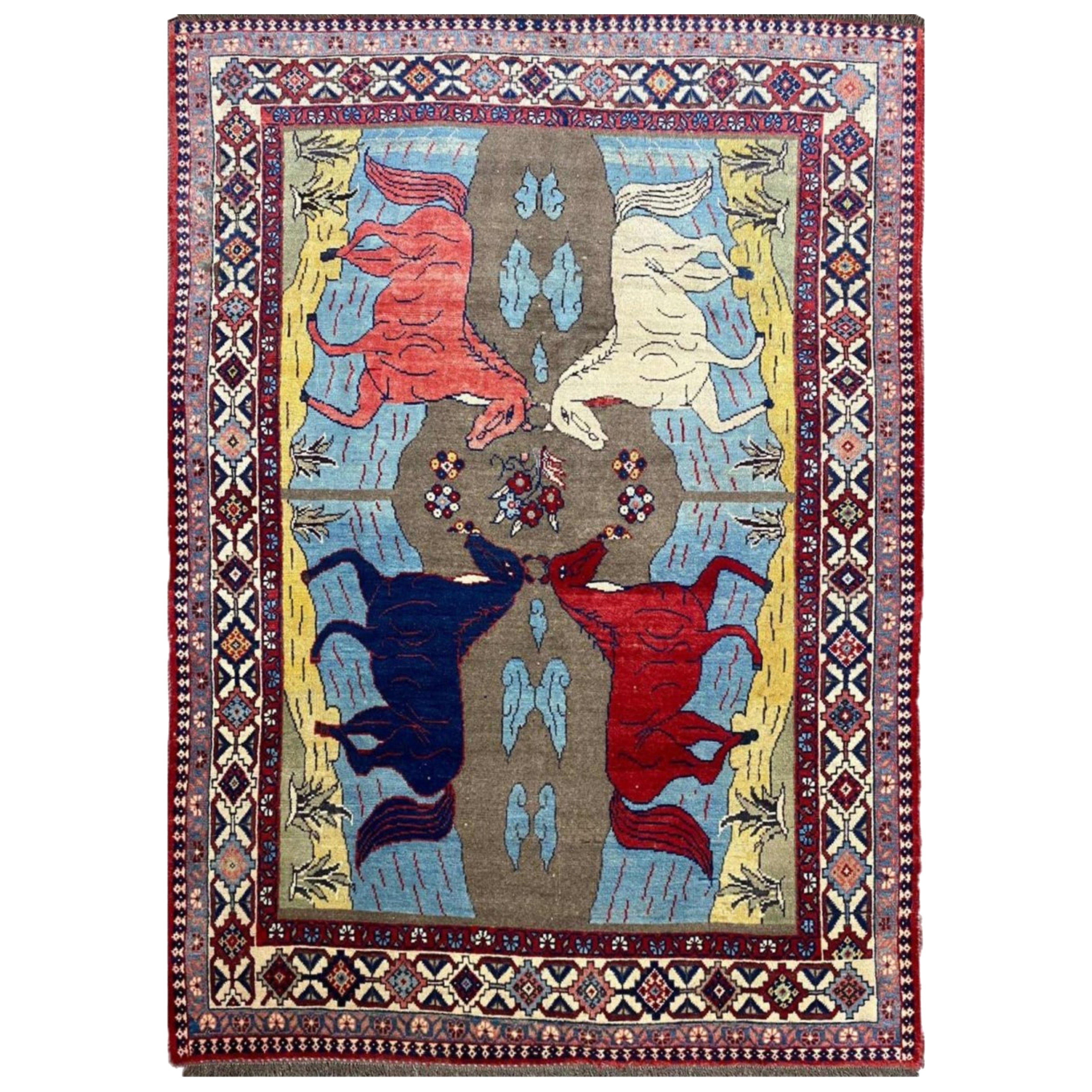 7x9 Hand Knotted Old Russian Kazak Area Rug For Sale