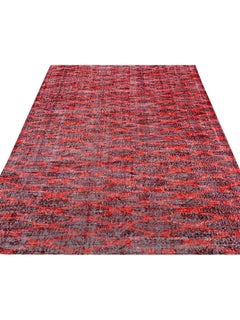 7x9 Hand-Knotted Vintage Zeki Muren Wool Area Rug with Red Geometric Diamond Pat