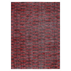 7x9 Hand-Knotted Vintage Zeki Muren Wool Area Rug with Red Geometric Diamond Pat