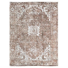7x9 Ivory Hand-Knotted Wool Distressed Floral Modernist Design Modern Carpet Rug