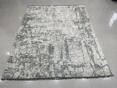 7x9 Ivory Hand-Knotted Wool Distressed Floral Texture Abstract Modern Carpet Rug