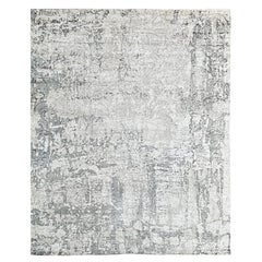 7x9 Ivory Hand-Knotted Wool Distressed Floral Texture Abstract Modern Carpet Rug