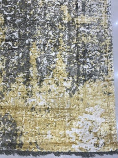7x9 Ivory Hand-Knotted Wool Distressed Texture Abstract Modern Carpet Rug