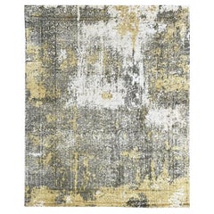 7x9 Ivory Hand-Knotted Wool Distressed Texture Abstract Modern Carpet Rug