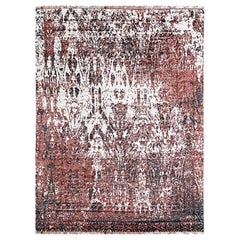 7x9 Ivory Hand-Knotted Wool Faded Floral Impressionist Design Carpet Rug