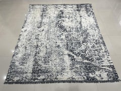 7x9 Ivory Hand-Knotted Wool Pixelated Distressed Abstract Modern Carpet Rug