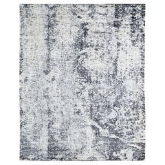7x9 Ivory Hand-Knotted Wool Pixelated Distressed Abstract Modern Carpet Rug