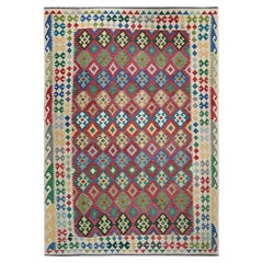 7
x9
10" Lychee Rot Hand gewebt Afghan Kilim Flachgewebe aus reiner Wolle Orientteppich