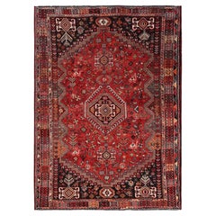 7'x9'10" Scharlachrot Vintage Persisch Shiraz Handgeknüpft Reine Wolle Orientteppich