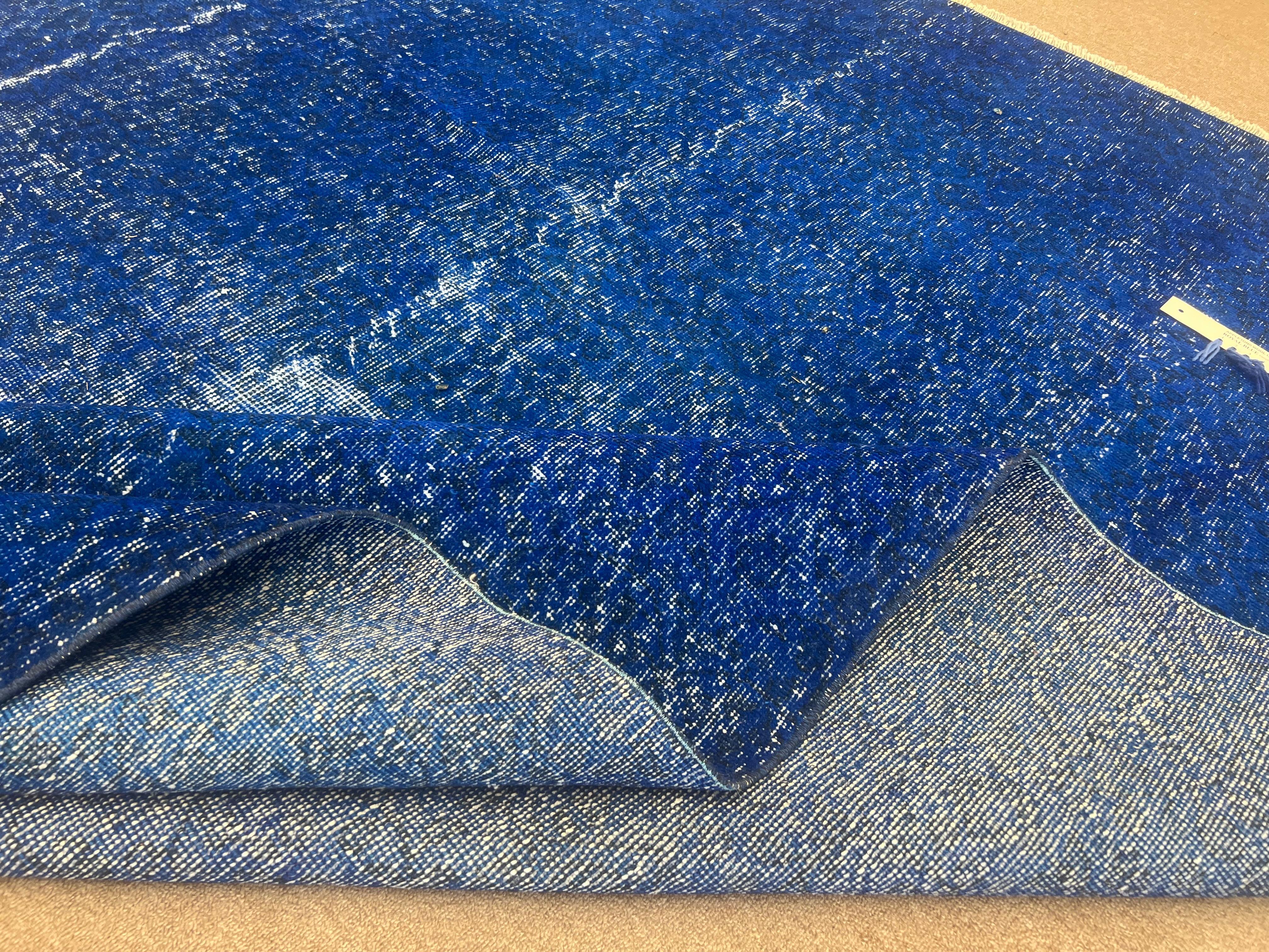 Alfombra de salón azul 7x9,2 pies, alfombra turca hecha a mano, revestimiento de suelo moderno en venta 2