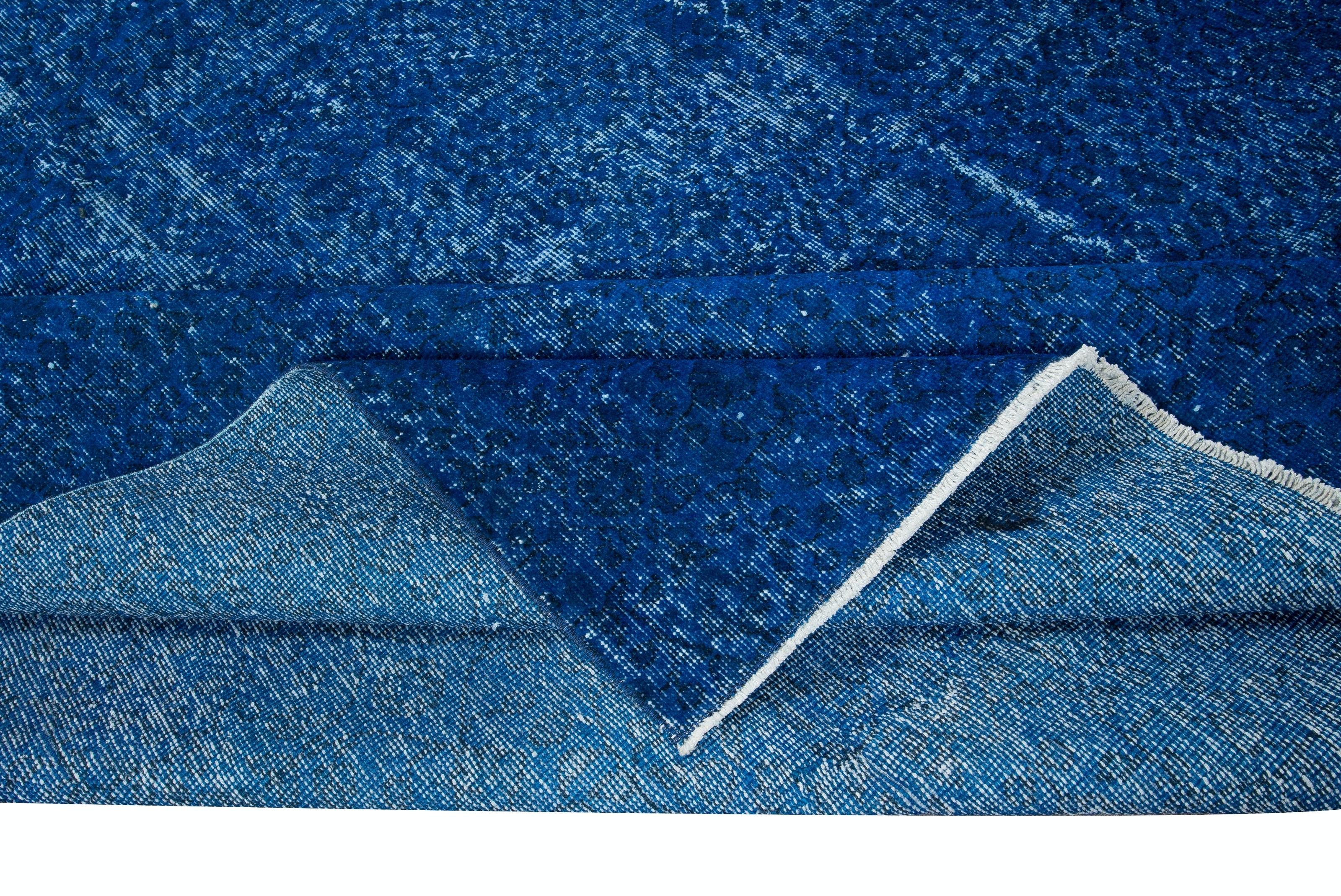 Alfombra de salón azul 7x9,2 pies, alfombra turca hecha a mano, revestimiento de suelo moderno Moderno en venta