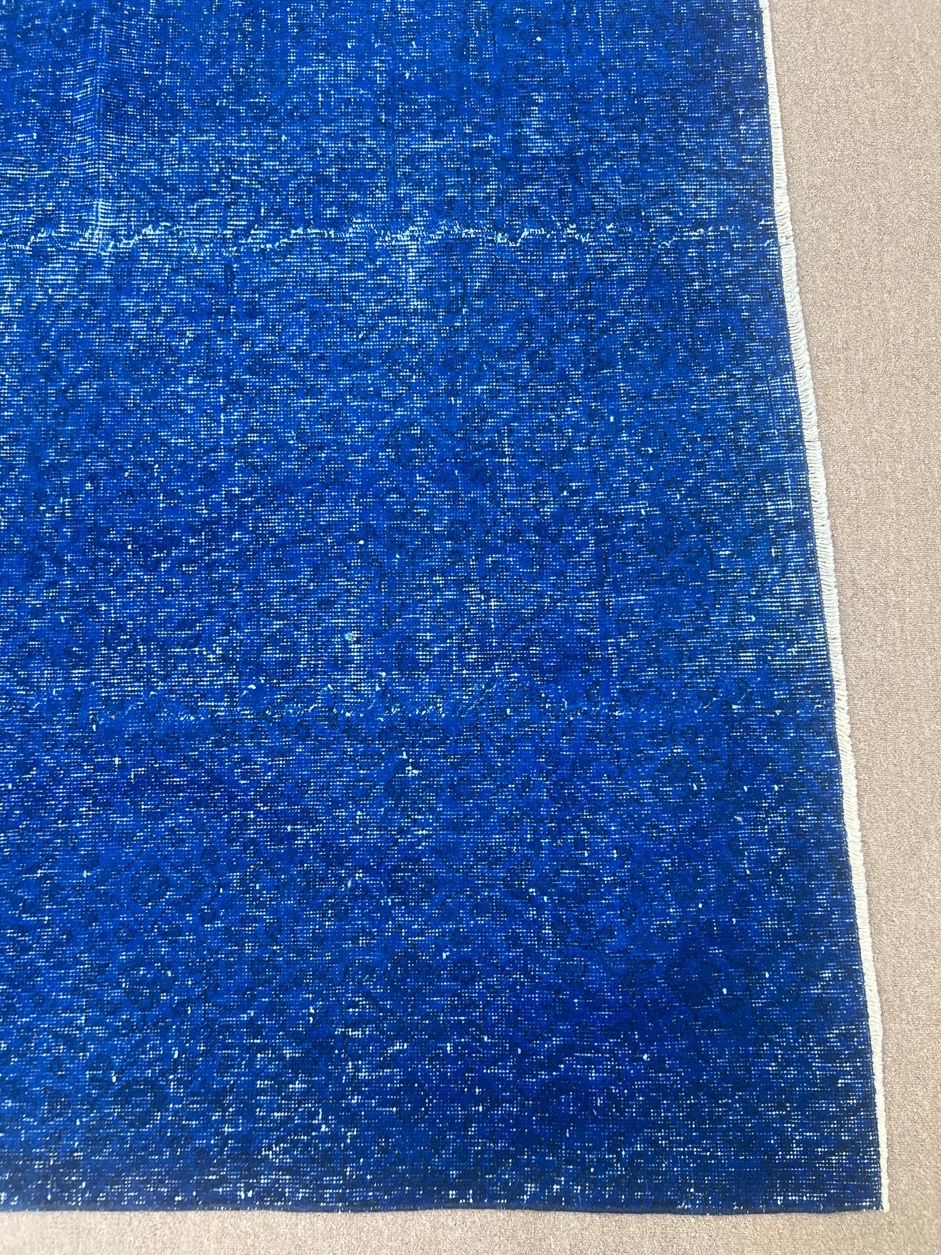 Alfombra de salón azul 7x9,2 pies, alfombra turca hecha a mano, revestimiento de suelo moderno Turco en venta