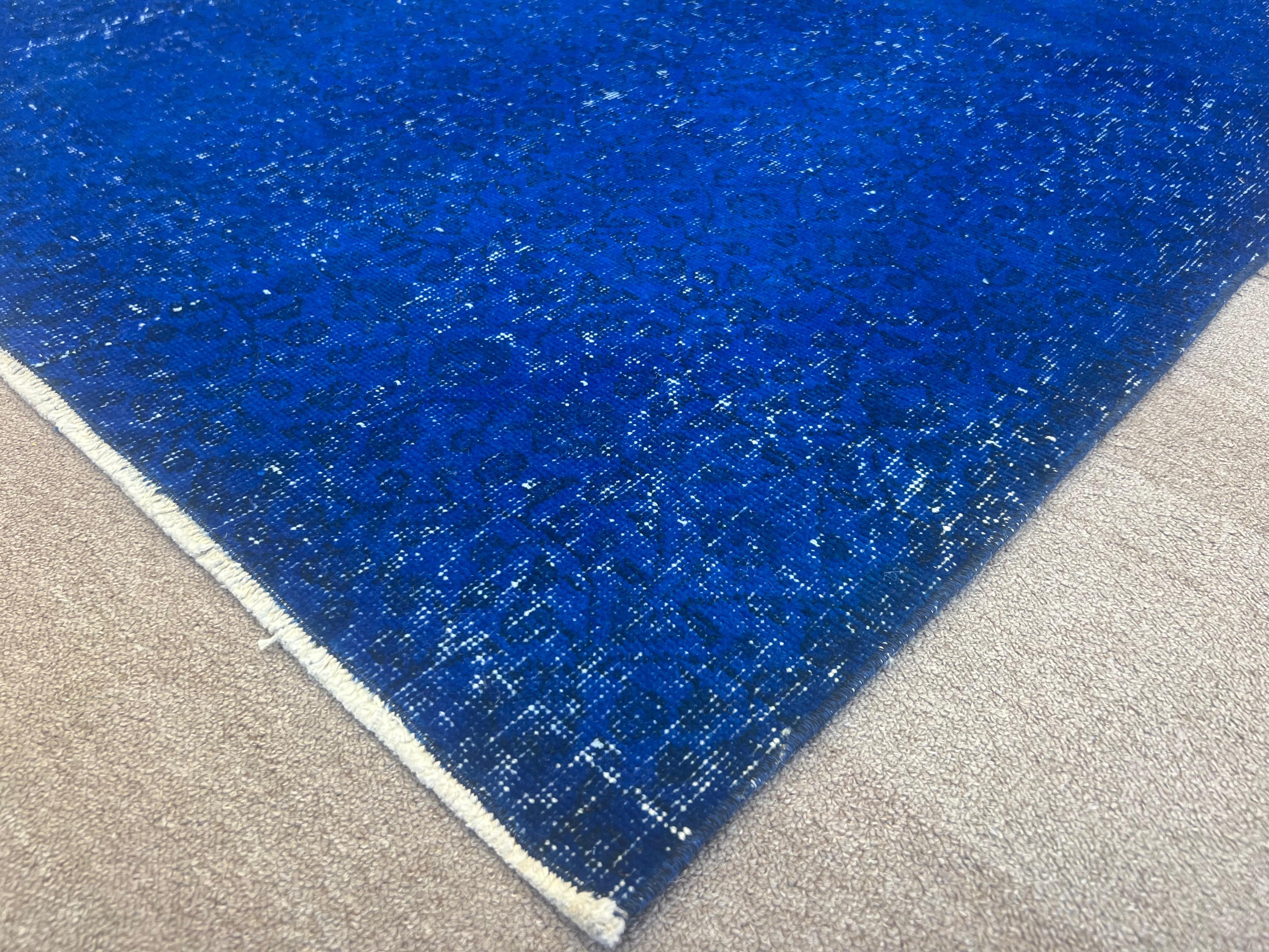 Alfombra de salón azul 7x9,2 pies, alfombra turca hecha a mano, revestimiento de suelo moderno Tejido a mano en venta
