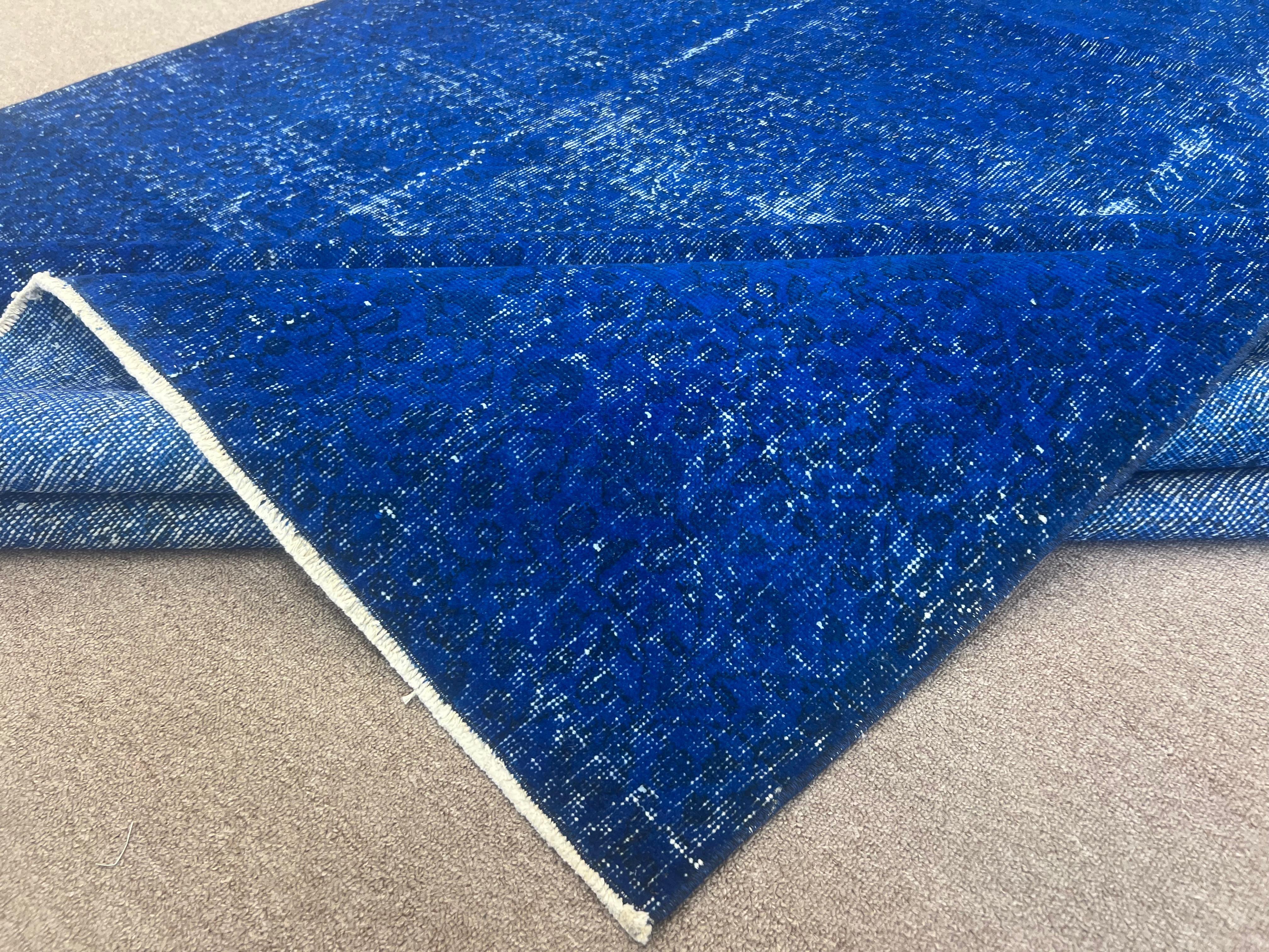 Alfombra de salón azul 7x9,2 pies, alfombra turca hecha a mano, revestimiento de suelo moderno en venta 1
