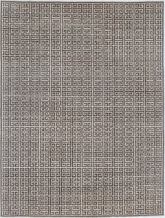 7x9.3 ft Hand Knotted Turkish Wool Rug. Beige & Brown Greek Key Pattern Carpet