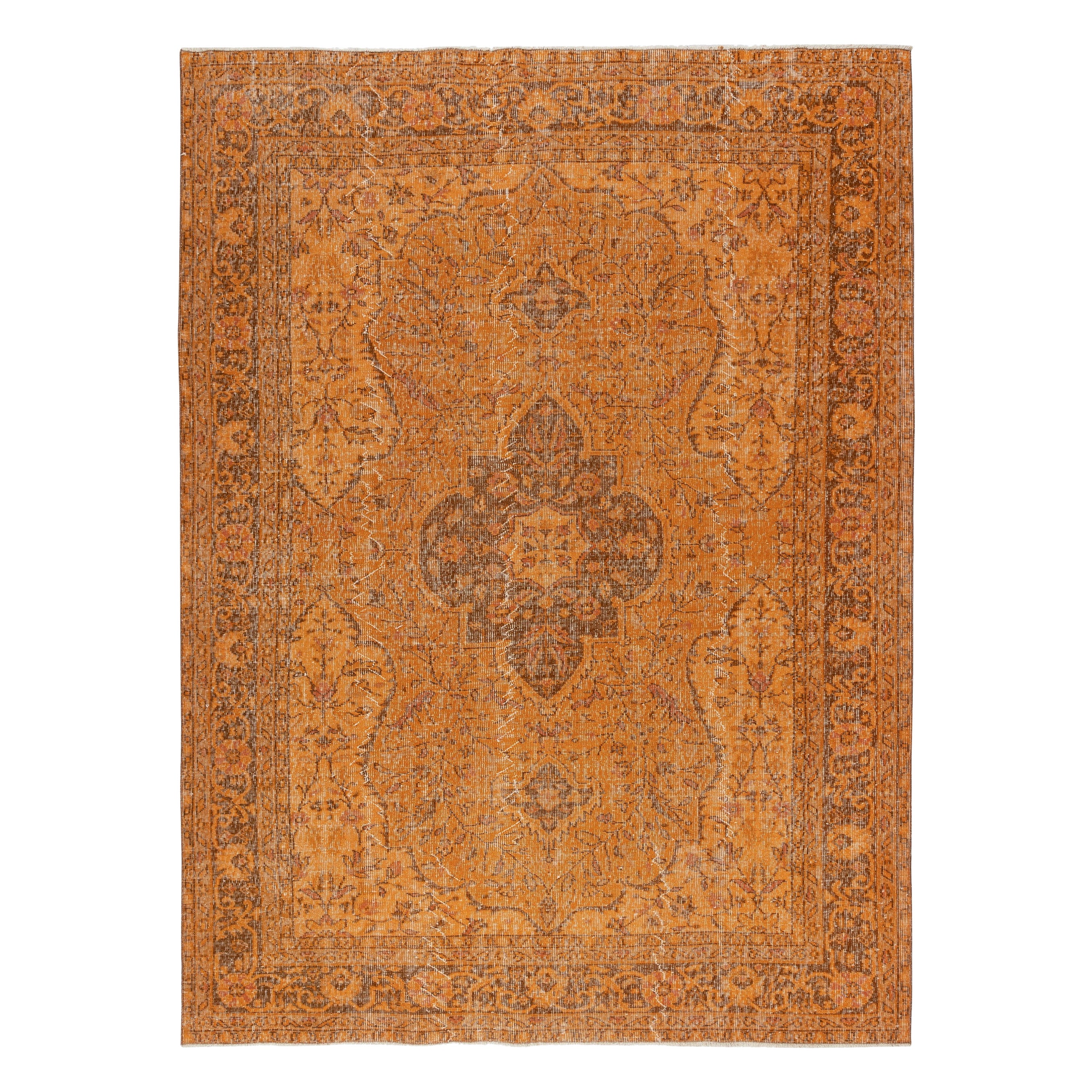 7x9.4 Ft Tappeto turco fatto a mano. Tappeto vintage tinto di arancione per una casa moderna