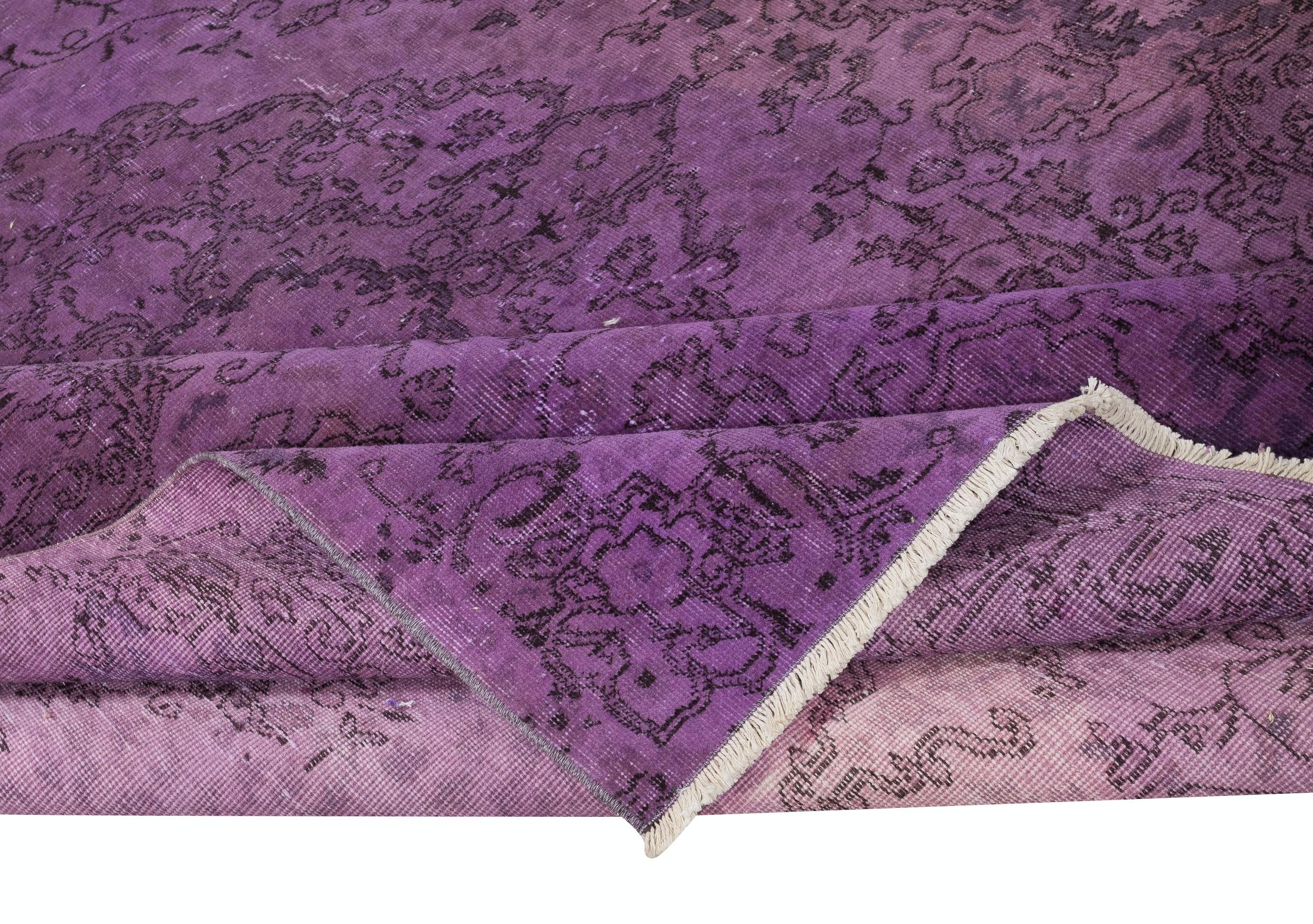 Moderno Tappeto da pavimento Modern Color viola fatto a mano 7x9.4 Ft, Tappeto turco fatto a mano in vendita