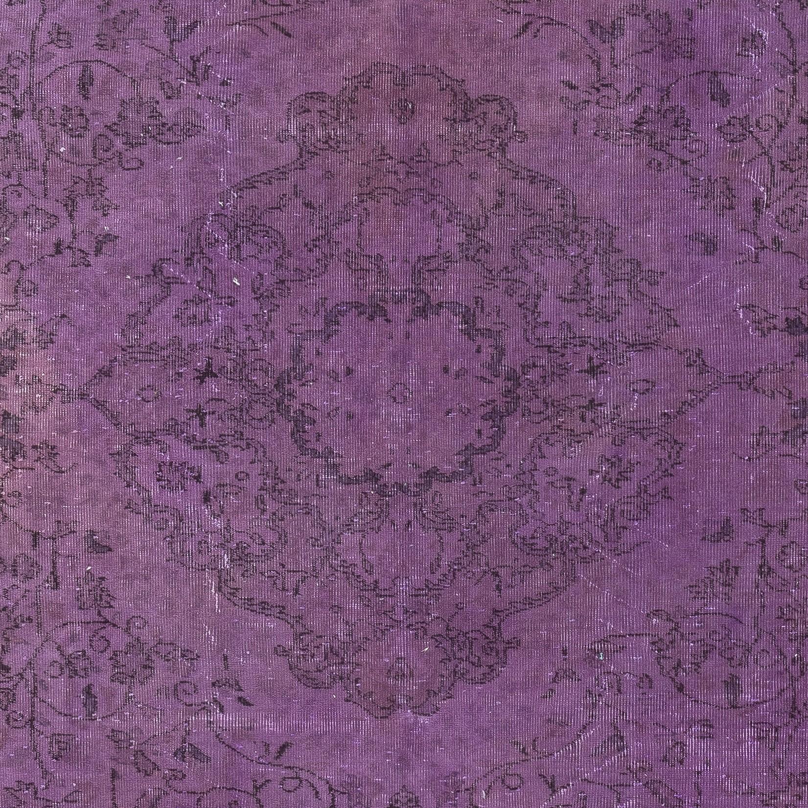 Annodato a mano Tappeto da pavimento Modern Color viola fatto a mano 7x9.4 Ft, Tappeto turco fatto a mano in vendita