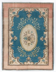Tappeto decorativo 7x9.5 Ft annodato a mano. Tappeto in lana vintage dal design europeo