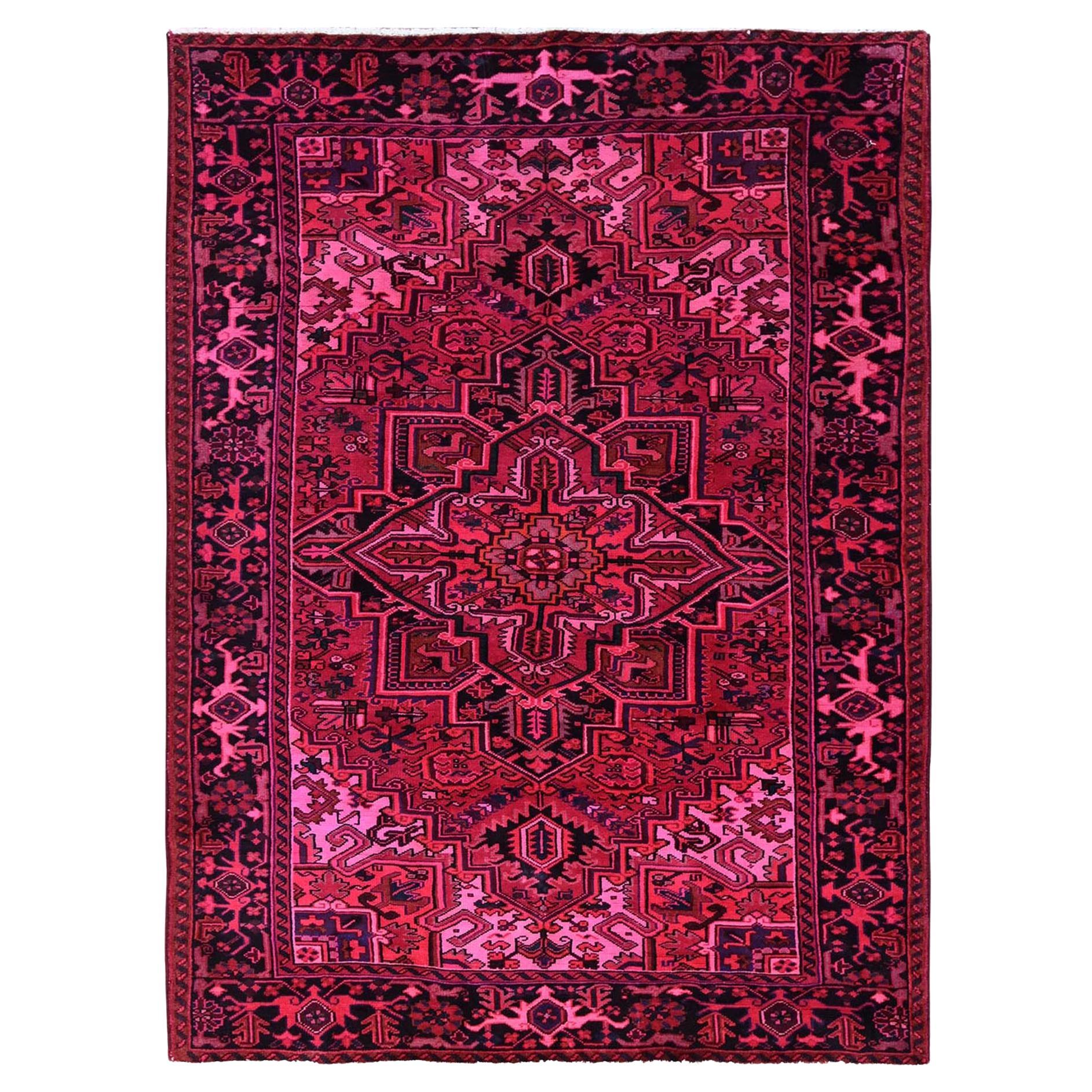 7'x9'5" Red Overdyed Semi Antique Persian Heriz Hand Knotted Wool Oriental Rug