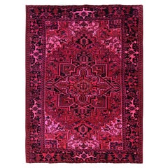 7'x9'5" Alfombra Oriental de Lana Anudada a Mano Persa Heriz Roja Sobreteñida Semi Antigua