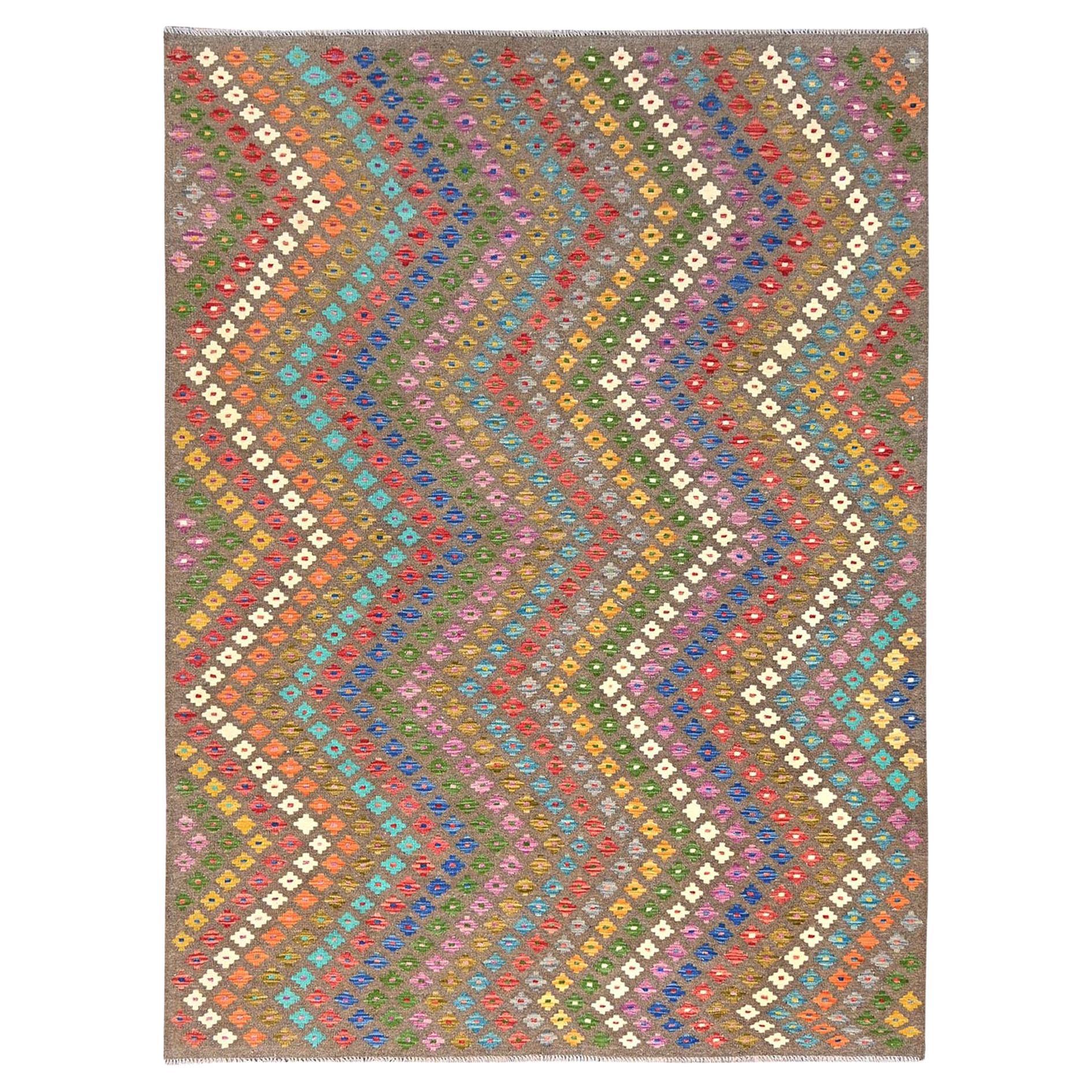 7'x9'8" Colorful Extra Soft Wool Hand Woven Afghan Kilim Oriental Rug For Sale