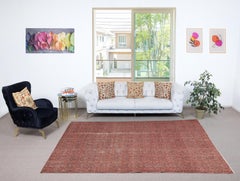 7x9.8 Ft Hand-knotted Vintage Turkish Red Wool Area Rug with Floral Design