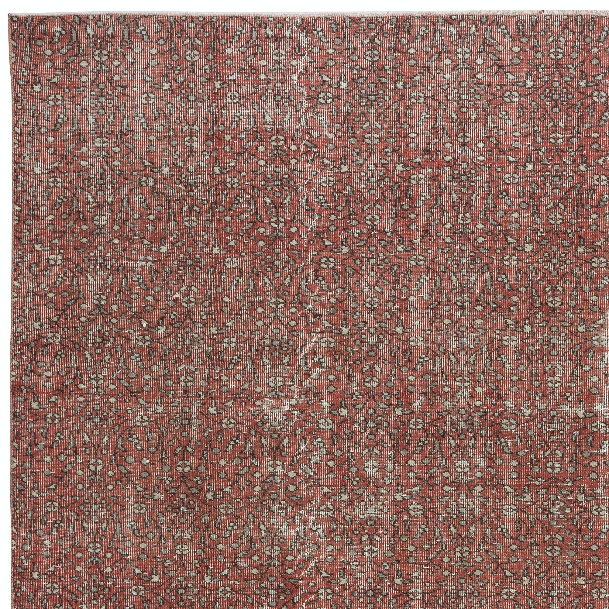 7x9.8 Ft Hand-knotted Vintage Turkish Red Wool Area Rug with Floral Design In Good Condition For Sale In Spring Valley, NY