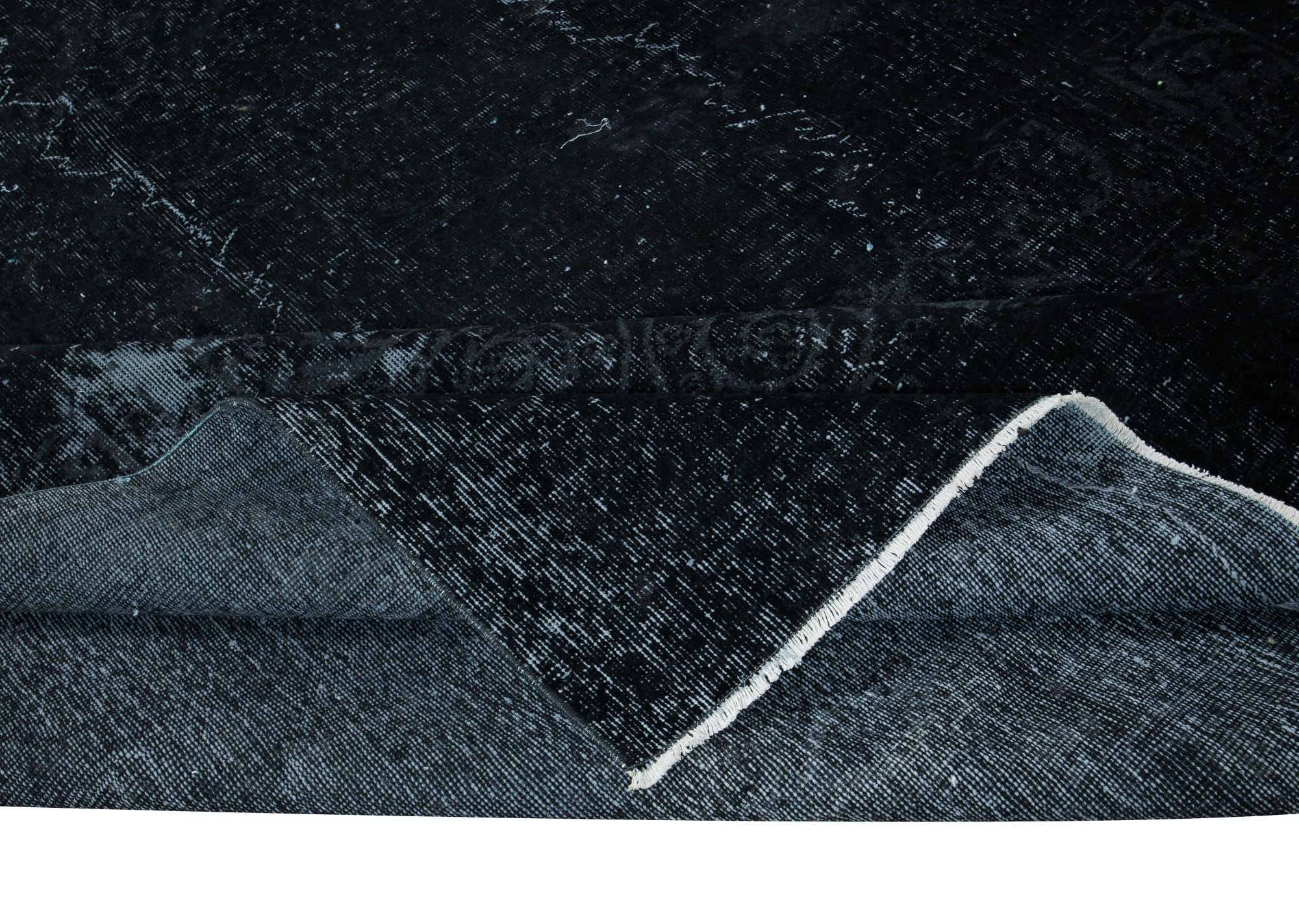 7x9,8 Ft Plain Schwarzer überzogener türkischer Over-Dyed-Teppich, handgefertigter großer Vintage-Teppich, groß (Moderne) im Angebot