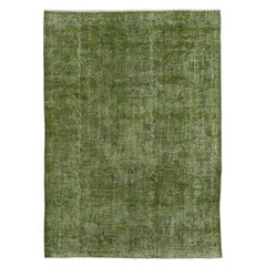 7x9.8 Ft Vintage Handmade Turkish Rug Re-Dyed in Green, Great 4 Modern Interiors