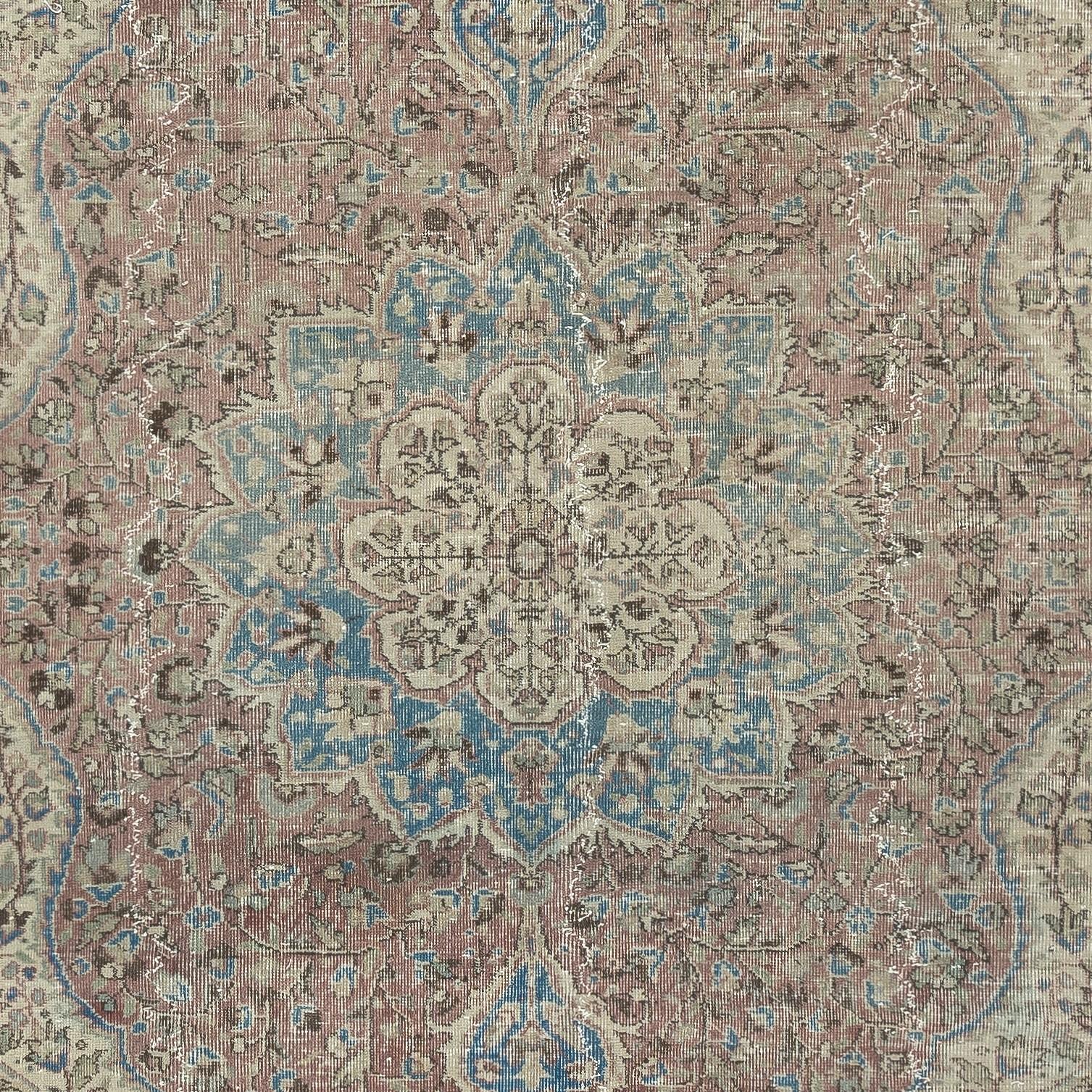 Hand-Knotted 7x9.8 Ft Vintage Handmade Wool Area Rug. One of a kind Medallion Design Carpet For Sale