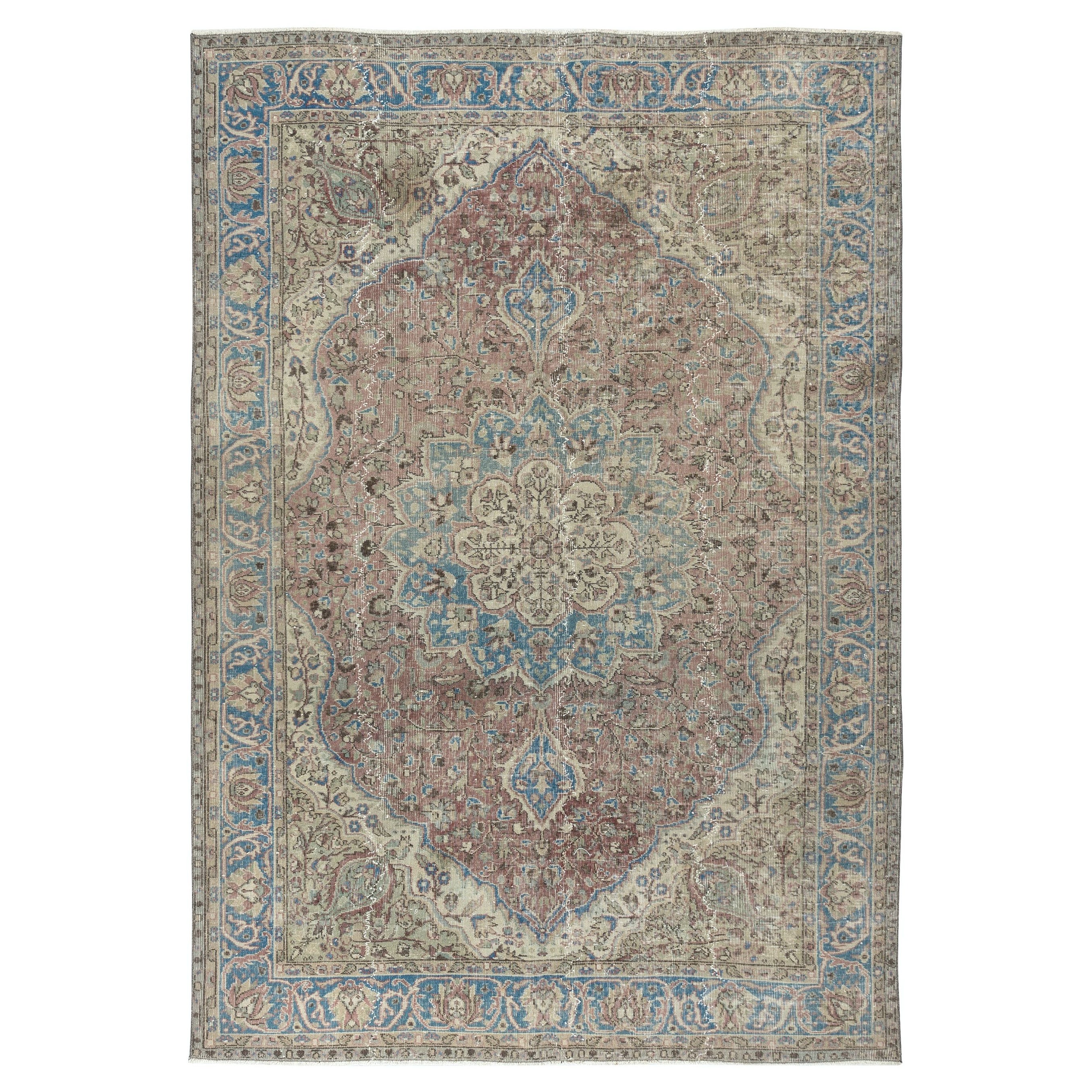 7x9.8 Ft Tapis de laine vintage fait à la main. Tapis unique en son genre Medallion Design