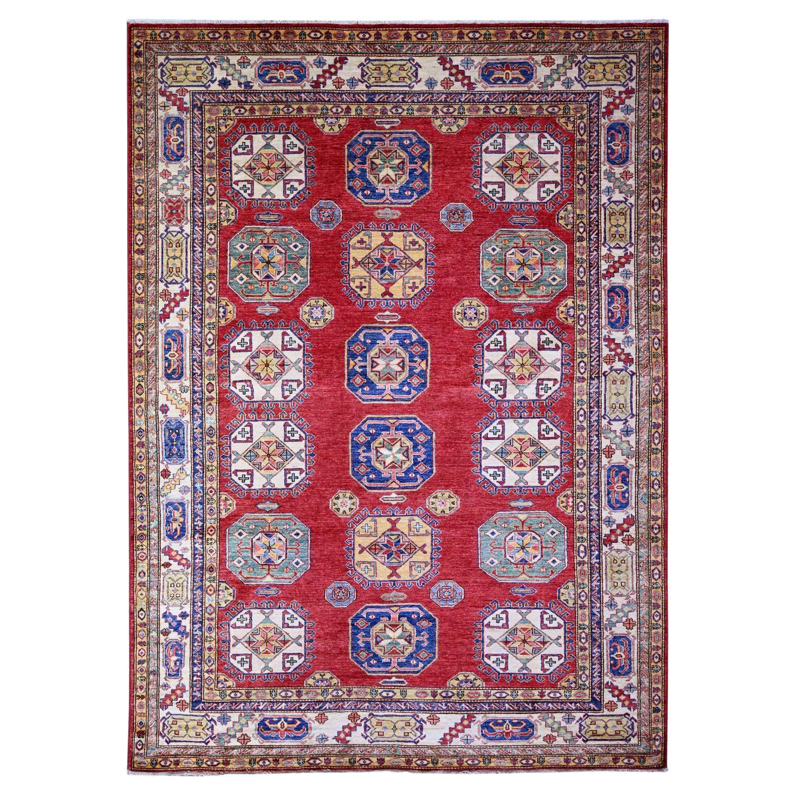 7'x9'8" Rusty Red 100% Wool Afghan Super Kazak Weave Hand Knotted Rug For Sale