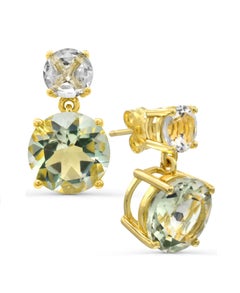 8-1/2 ct. 14K Gold über Silber Kristallquarz und Prasiolith-Tropfen-Ohrringe